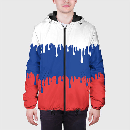 Мужская куртка Флаг России - потёки / 3D-Черный – фото 3