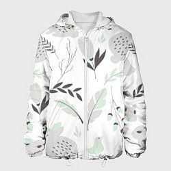 Куртка с капюшоном мужская Зайцы и растения паттерн, цвет: 3D-белый