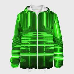 Куртка с капюшоном мужская Зеленые световые объекты, цвет: 3D-белый