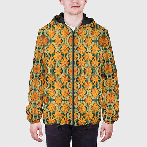 Мужская куртка Растительный оранжевый паттерн / 3D-Черный – фото 3