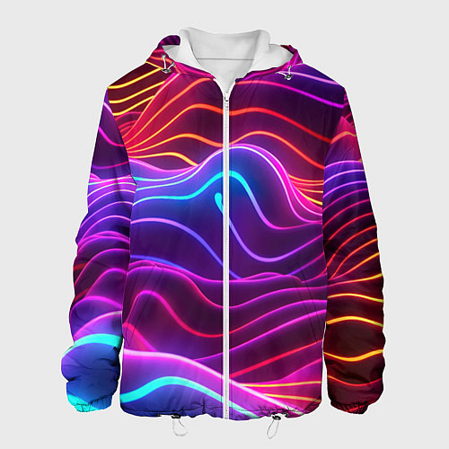 Мужская куртка Цветные неоновые волны / 3D-Белый – фото 1