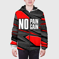 Куртка с капюшоном мужская No pain no gain - красный, цвет: 3D-черный — фото 2