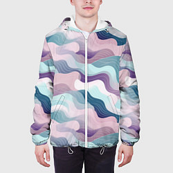 Куртка с капюшоном мужская Абстрактные волны разноцветные, цвет: 3D-белый — фото 2