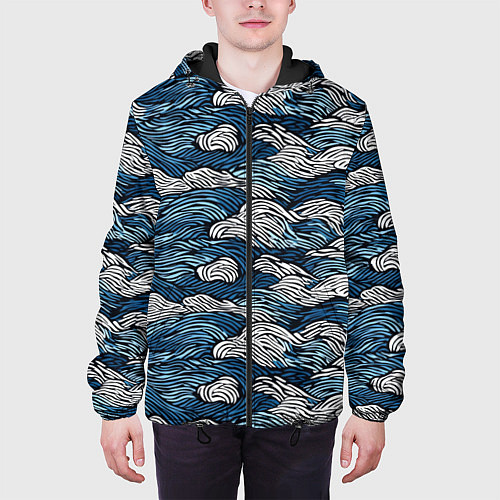 Мужская куртка Морские волны паттерн / 3D-Черный – фото 3