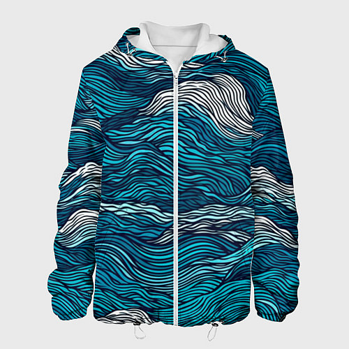 Мужская куртка Синие волны абстракт / 3D-Белый – фото 1