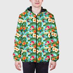 Куртка с капюшоном мужская Цветочки гавайский стиль, цвет: 3D-черный — фото 2