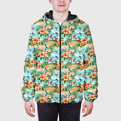 Куртка с капюшоном мужская Цветочный гавайский паттерн, цвет: 3D-черный — фото 2