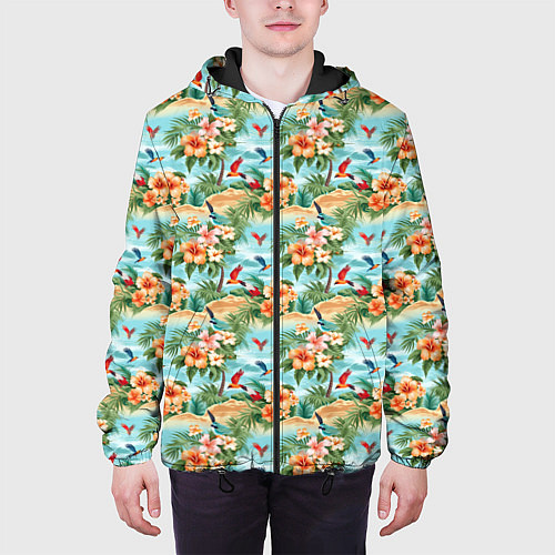 Мужская куртка Цветочный гавайский паттерн / 3D-Черный – фото 3