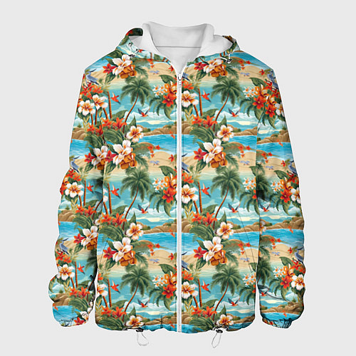 Мужская куртка Гавайский остров и цветы / 3D-Белый – фото 1