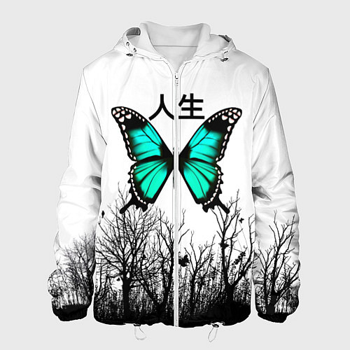 Мужская куртка С бабочкой на фоне японского иероглифа / 3D-Белый – фото 1