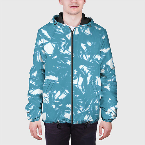 Мужская куртка Абстракция голубой листья / 3D-Черный – фото 3