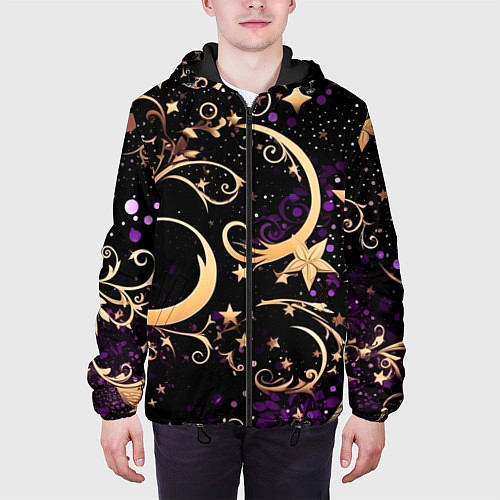 Мужская куртка Чёрный паттерн со звёздами и лунами / 3D-Черный – фото 3