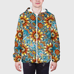 Куртка с капюшоном мужская Витражная мозаика в стиле Арт Деко, цвет: 3D-белый — фото 2