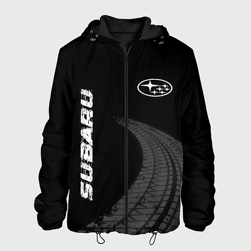 Мужская куртка Subaru speed на темном фоне со следами шин: надпис / 3D-Черный – фото 1