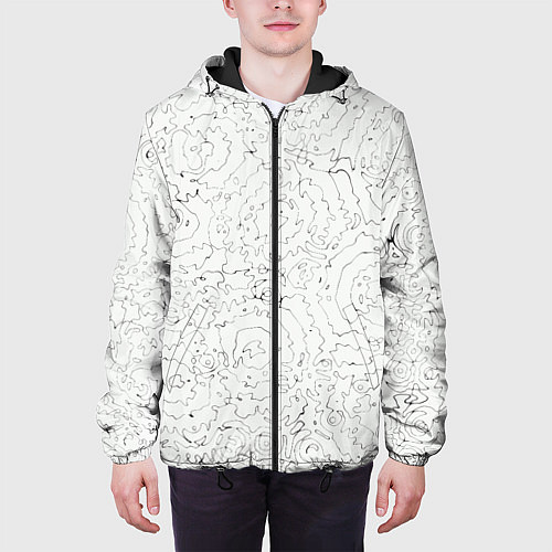 Мужская куртка Хаотичная черно-белая рябь - узор Хуф и Ся / 3D-Черный – фото 3