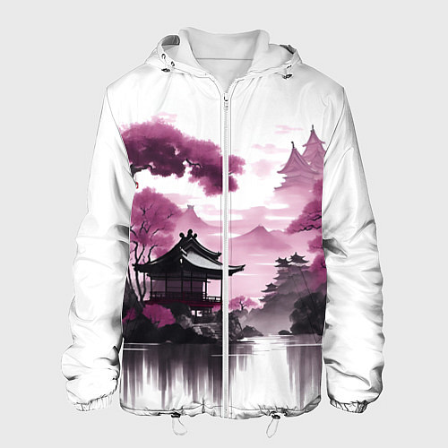 Мужская куртка Японские мотивы - фиолетовый / 3D-Белый – фото 1