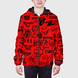 Куртка с капюшоном мужская Лучшие рок группы на красном, цвет: 3D-черный — фото 2
