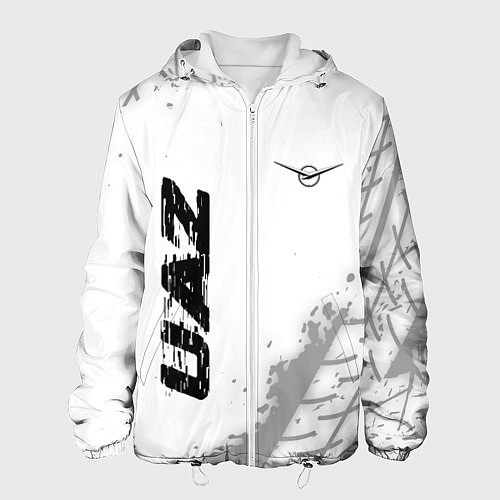 Мужская куртка UAZ speed на светлом фоне со следами шин: надпись, / 3D-Белый – фото 1