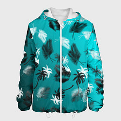 Куртка с капюшоном мужская Летний узор с пальмами, цвет: 3D-белый