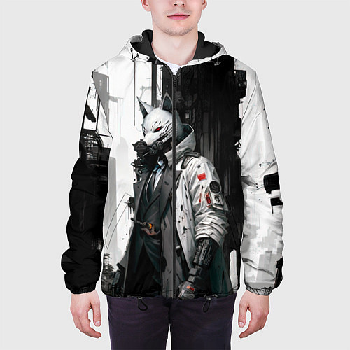 Мужская куртка Охотник в маске кицунэ / 3D-Черный – фото 3