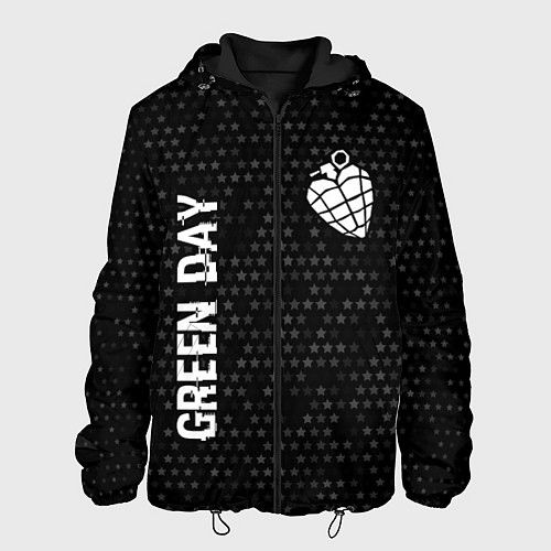 Мужская куртка Green Day glitch на темном фоне: надпись, символ / 3D-Черный – фото 1