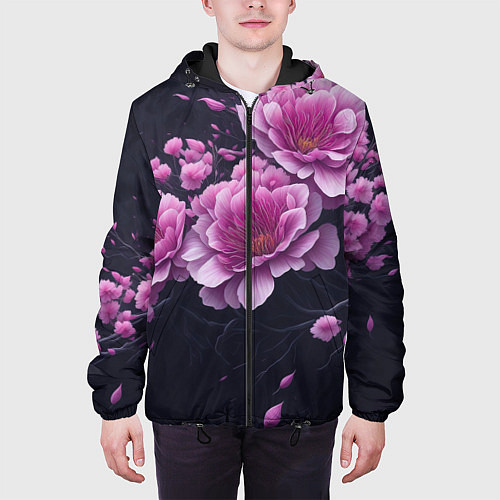 Мужская куртка Ветки цветущей розовой сакуры / 3D-Черный – фото 3