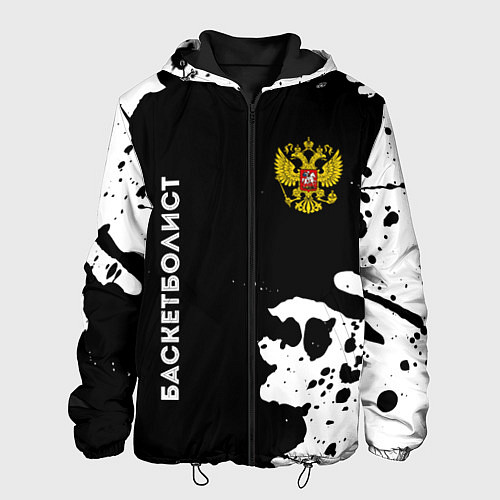 Мужская куртка Баскетболист из России и герб РФ: надпись, символ / 3D-Черный – фото 1