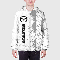 Куртка с капюшоном мужская Mazda speed на светлом фоне со следами шин: по-вер, цвет: 3D-белый — фото 2