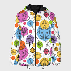 Куртка с капюшоном мужская Индийские слоники, цвет: 3D-черный