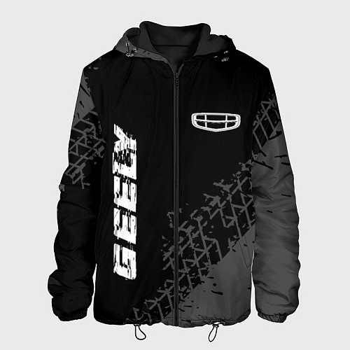Мужская куртка Geely speed на темном фоне со следами шин: надпись / 3D-Черный – фото 1
