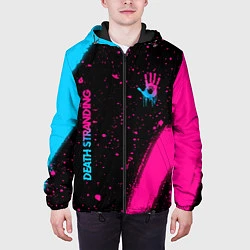 Куртка с капюшоном мужская Death Stranding - neon gradient: надпись, символ, цвет: 3D-черный — фото 2