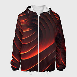Куртка с капюшоном мужская Красные абстрактные волны, цвет: 3D-белый