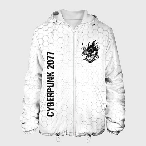 Мужская куртка Cyberpunk 2077 glitch на светлом фоне: надпись, си / 3D-Белый – фото 1