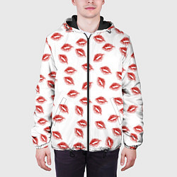 Куртка с капюшоном мужская Поцелуи - паттерн, цвет: 3D-черный — фото 2