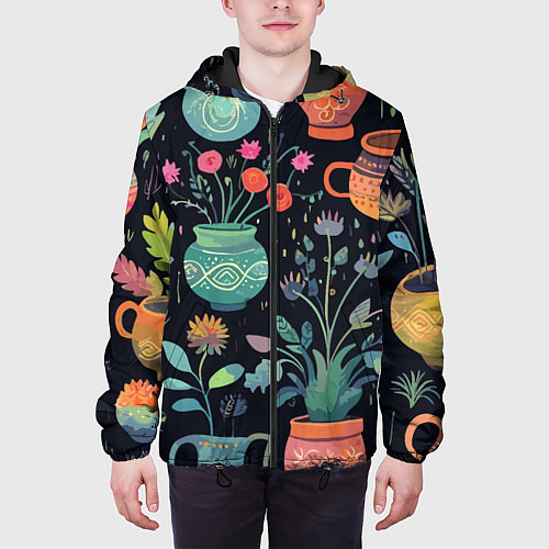 Мужская куртка Паттерн из цветочных горшков / 3D-Черный – фото 3
