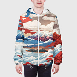 Куртка с капюшоном мужская Пейзаж в Японском стиле, цвет: 3D-белый — фото 2