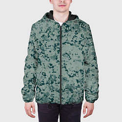 Куртка с капюшоном мужская Абстракция точечная зелёный, цвет: 3D-черный — фото 2