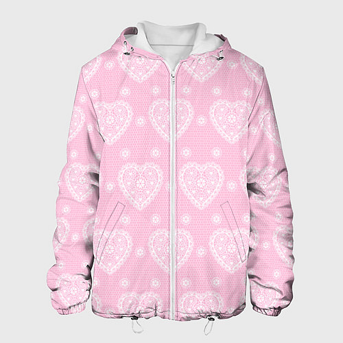 Мужская куртка Розовое кружево сердечки / 3D-Белый – фото 1