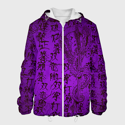 Мужская куртка Неоновый дракон - иероглифы / 3D-Белый – фото 1
