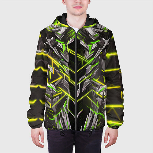 Мужская куртка Киберпанк линии зелёные / 3D-Черный – фото 3