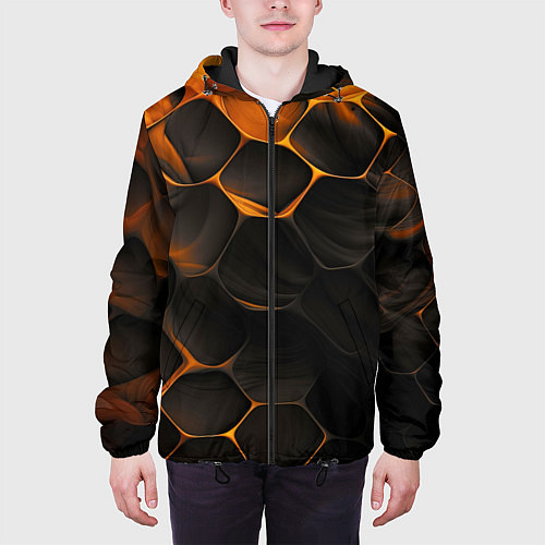 Мужская куртка Оранжевые плиты паттерн / 3D-Черный – фото 3