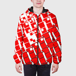 Куртка с капюшоном мужская Киберпанк квадраты красные, цвет: 3D-черный — фото 2