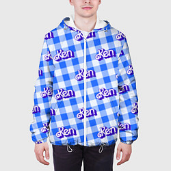 Куртка с капюшоном мужская Голубая клетка паттерн - Кен, цвет: 3D-белый — фото 2