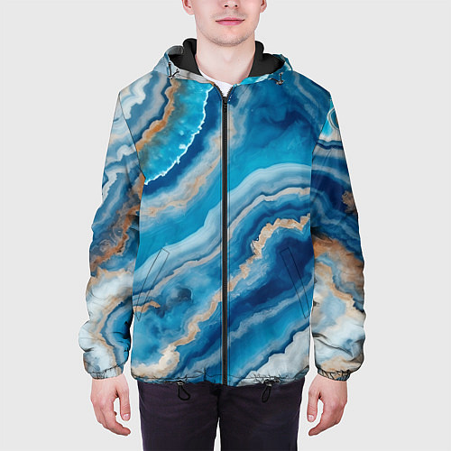 Мужская куртка Текстура голубого океанического агата / 3D-Черный – фото 3