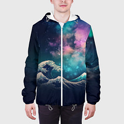 Куртка с капюшоном мужская Космическая Большая волна в Канагаве, цвет: 3D-белый — фото 2