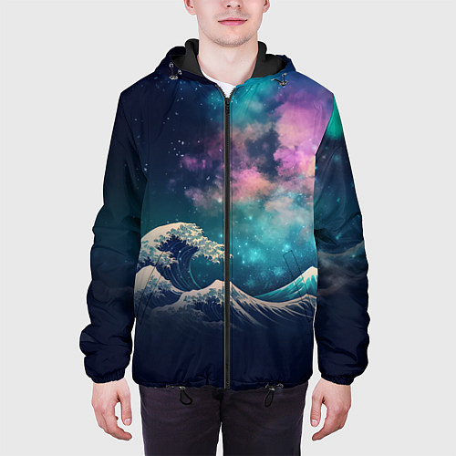 Мужская куртка Космическая Большая волна в Канагаве / 3D-Черный – фото 3