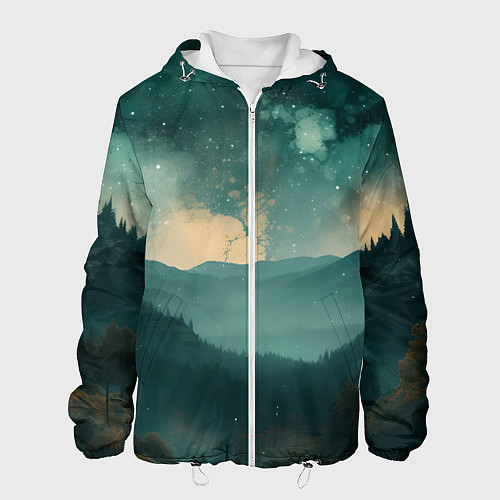 Мужская куртка Космическая ночь в горах / 3D-Белый – фото 1