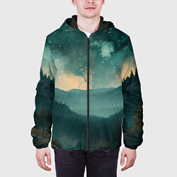 Куртка с капюшоном мужская Космическая ночь в горах, цвет: 3D-черный — фото 2