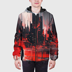 Куртка с капюшоном мужская Нарисованный город с силуэтом человека, цвет: 3D-черный — фото 2