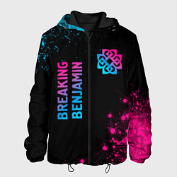 Куртка с капюшоном мужская Breaking Benjamin - neon gradient: надпись, символ, цвет: 3D-черный